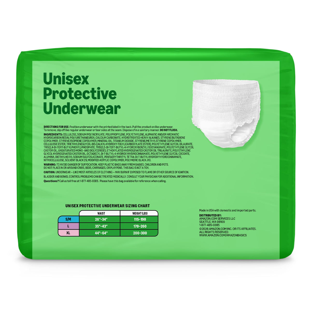 Amazon Basics Unisex Protective Underwear, Overnight Absorbency, Large, 56