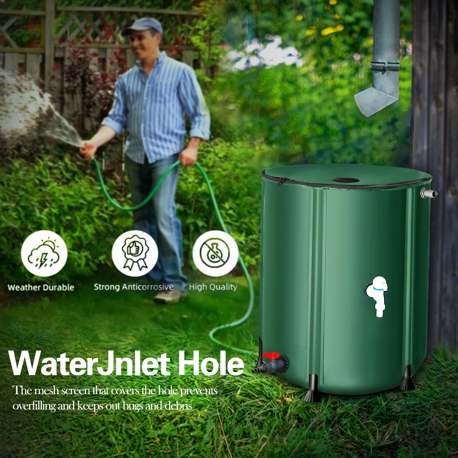 200 Gallon Collapsible Rain Barrel, Foldable Outdoor Water Tank with Faucet, for