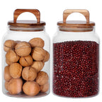 SAIOOL Canister Set of 2, Glass Kitchen Canisters with Airtight Acacia Lid, Tall