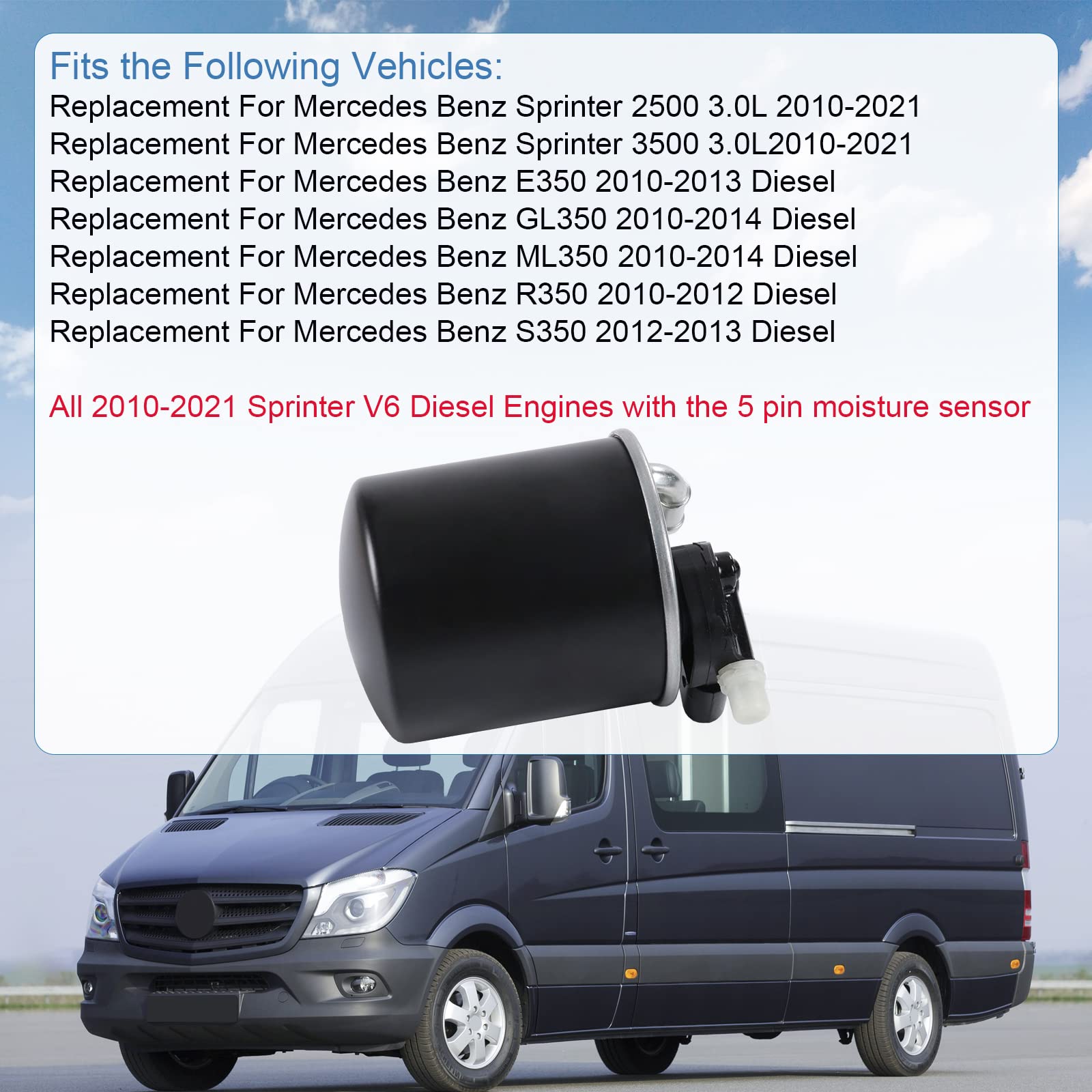 RADHLBNIU WK 820/15 Fuel Filter Replacement For Mercedes Benz E350 GL350 ML350 R350 S350 & Sprinter 2500 3500 3.0L V6 Diesel 2010-2021, Replace WK 820/6, 642 090 63 52
