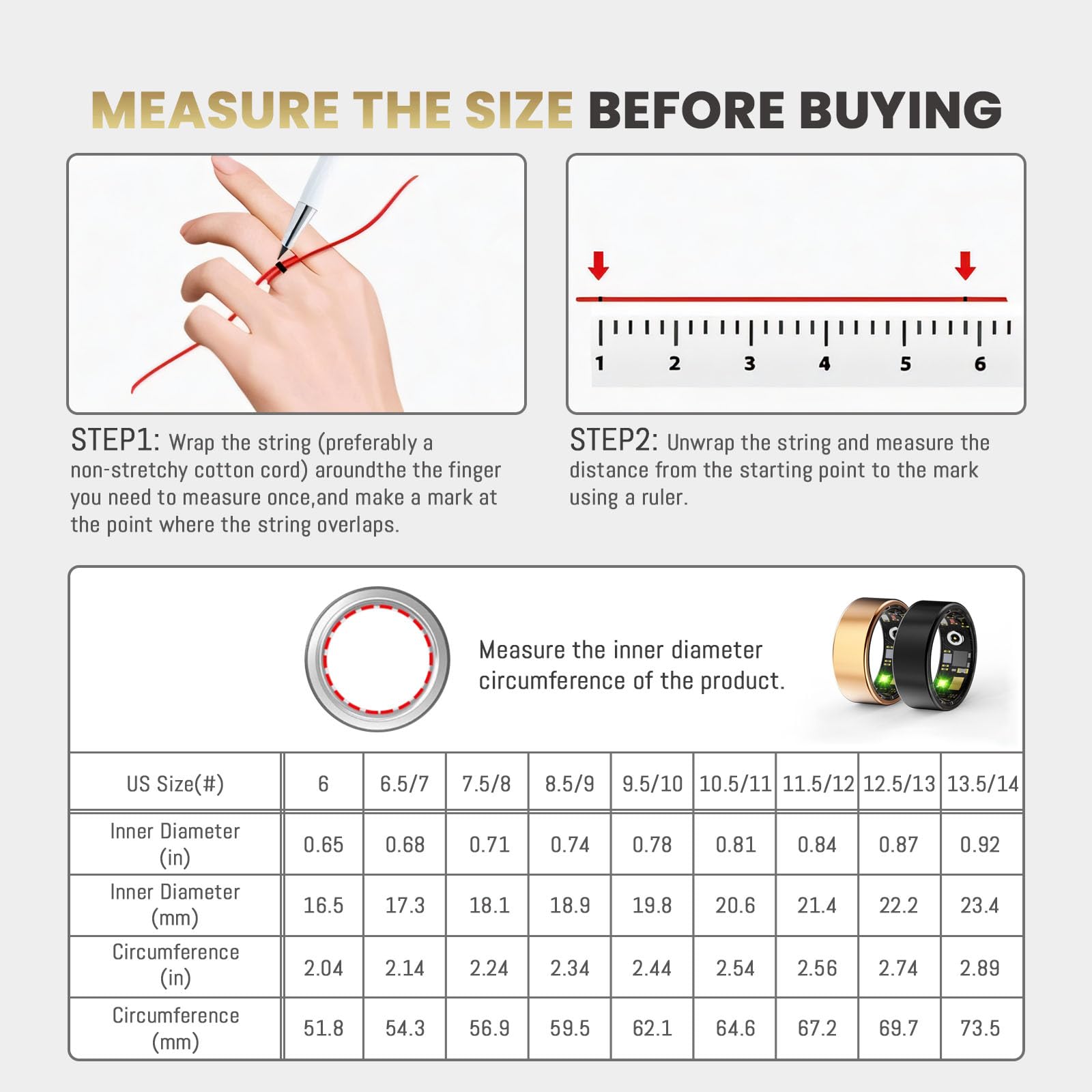 UniJethro Smart Ring for Women Men, Health Fitness Tracker Rings, IP68