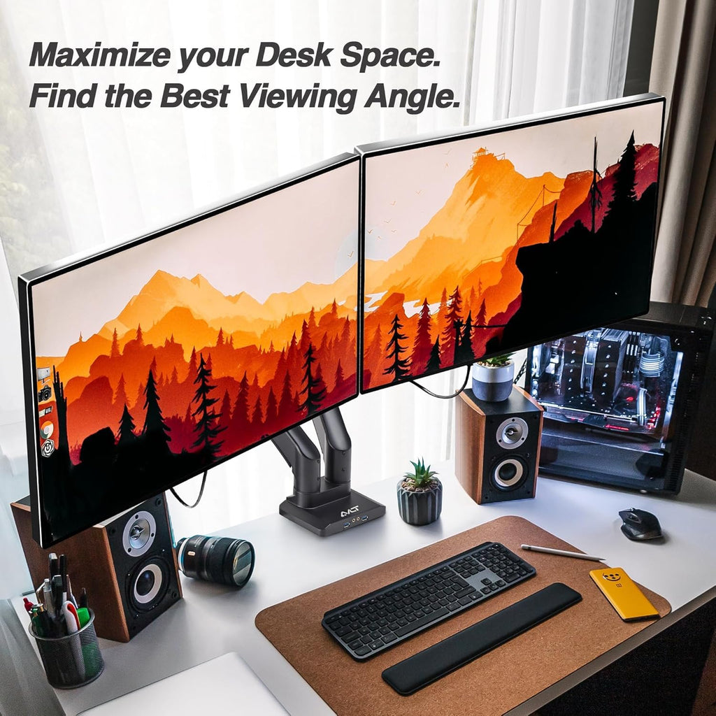 AVLT Dual Monitor Arm Desk Mount 13-43in Full Motion VESA USB Pass Through Black