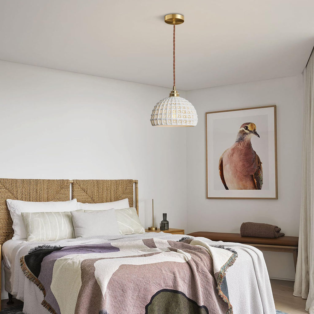 Fulesi White Ceramic Pendant Light Elegance Nordic Hanging Lamp Brass Finish