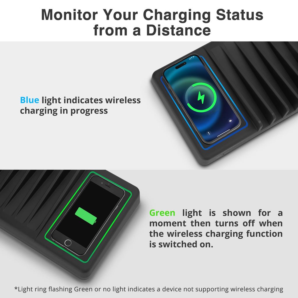 AVLT 150W 10 Port USB Charging Station Qi Wireless Charger Organizer Black