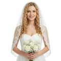 Josojoou White Wedding Bridal Veil, (Comb not included) 1 Tier Floral Edge