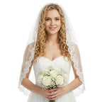Josojoou White Wedding Bridal Veil, (Comb not included) 1 Tier Floral Edge