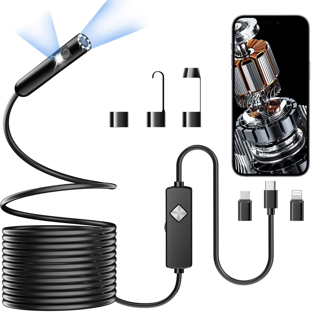 PAPIBLU Endoscope with Light, 1920P HD Borescope with 8 Adjustable LED Lights,