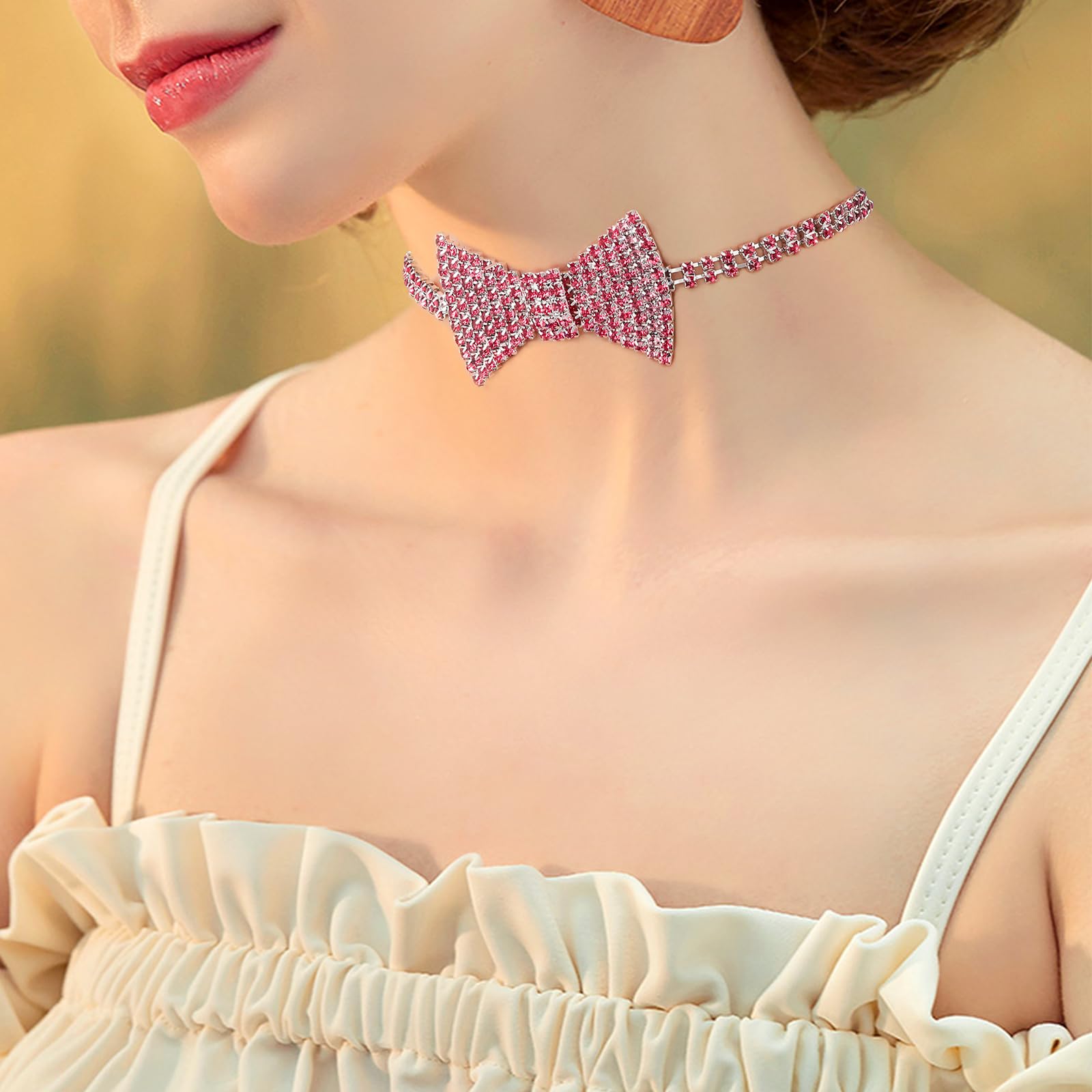 Sethain Boho Rhinestone Choker Necklace Silver Crystal bowknot Necklaces Party