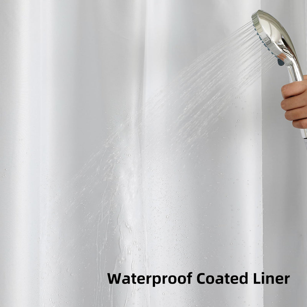 No Hook Shower Curtain w/Snap Liner Mesh Window Fog Blue 72x75 Waffle