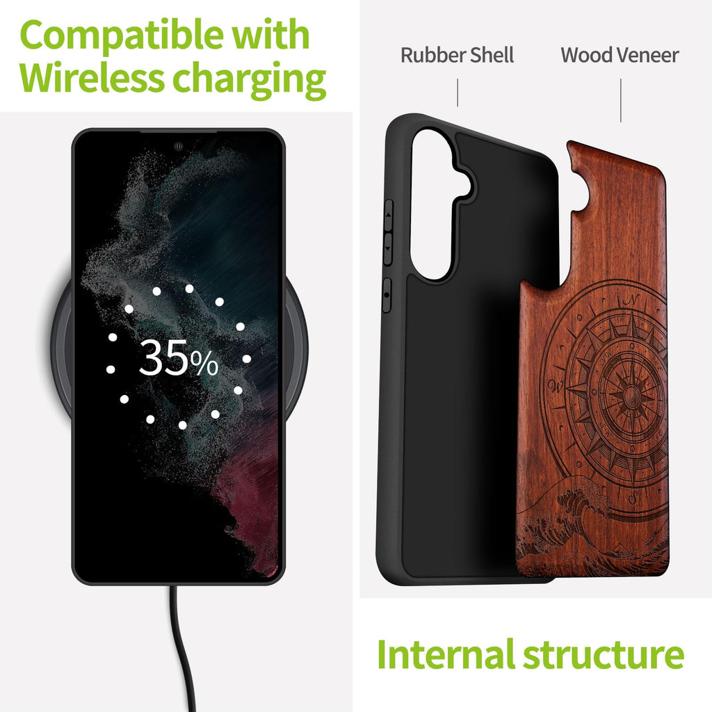 Carveit Wood Case for Galaxy S23 FE - Natural Wood & Black Soft TPU - Shockproof