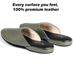 PAMIR Women's Genuine Full-Grain Leather Scuff Slippers, Avocado, US 7 M
