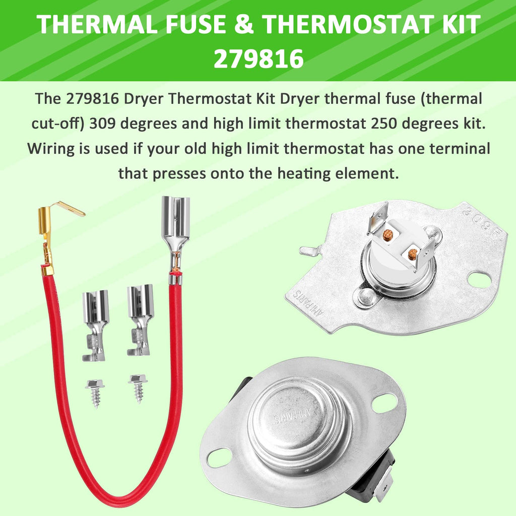 AMI PARTS 279816 Dryer Thermal Fuse & Thermostat Replacement Part Kit Replaces