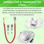AMI PARTS 279816 Dryer Thermal Fuse & Thermostat Replacement Part Kit Replaces