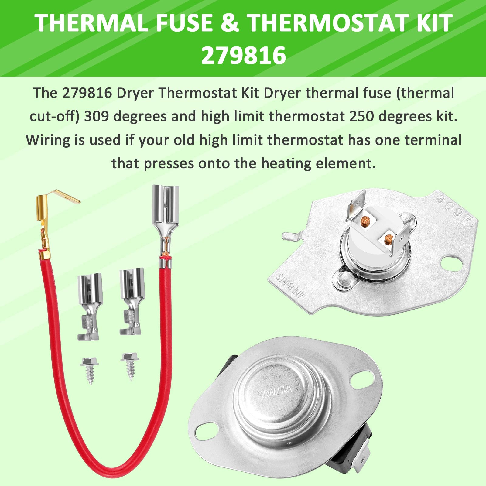 AMI PARTS 279816 Dryer Thermal Fuse & Thermostat Replacement Part Kit Replaces