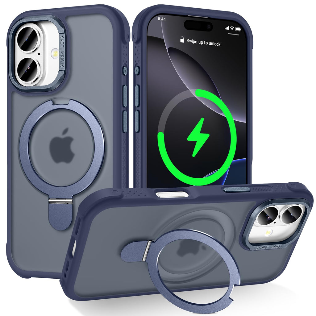 Lufanbis Designed for iPhone 17 Case with Magnetic Stand, [Military Drop Protection][Great Grip Feeling] Matte Translucent Back Slim Shockproof Phone Cover for iPhone 17 6.3", Blue