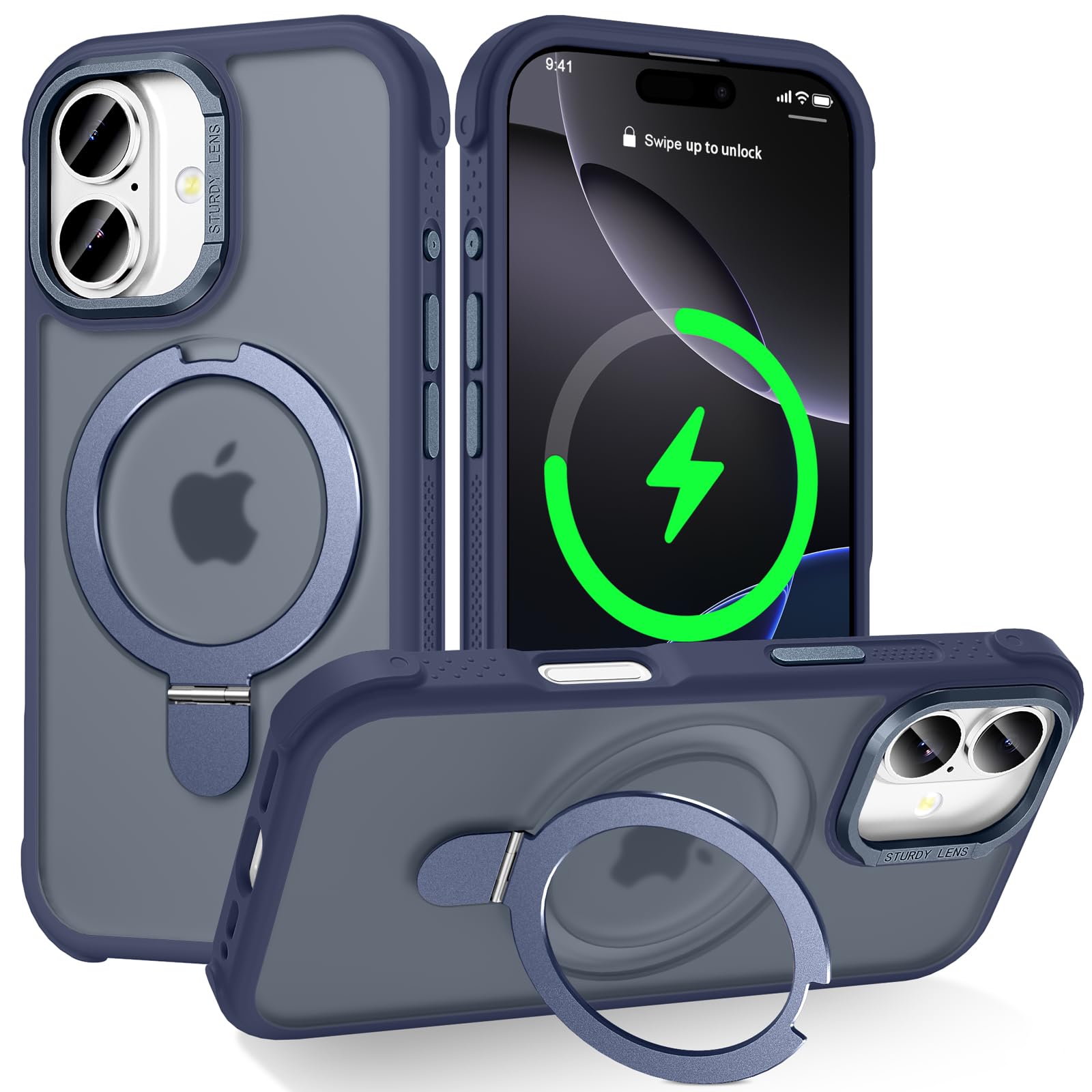 Lufanbis Designed for iPhone 17 Case with Magnetic Stand, [Military Drop Protection][Great Grip Feeling] Matte Translucent Back Slim Shockproof Phone Cover for iPhone 17 6.3", Blue
