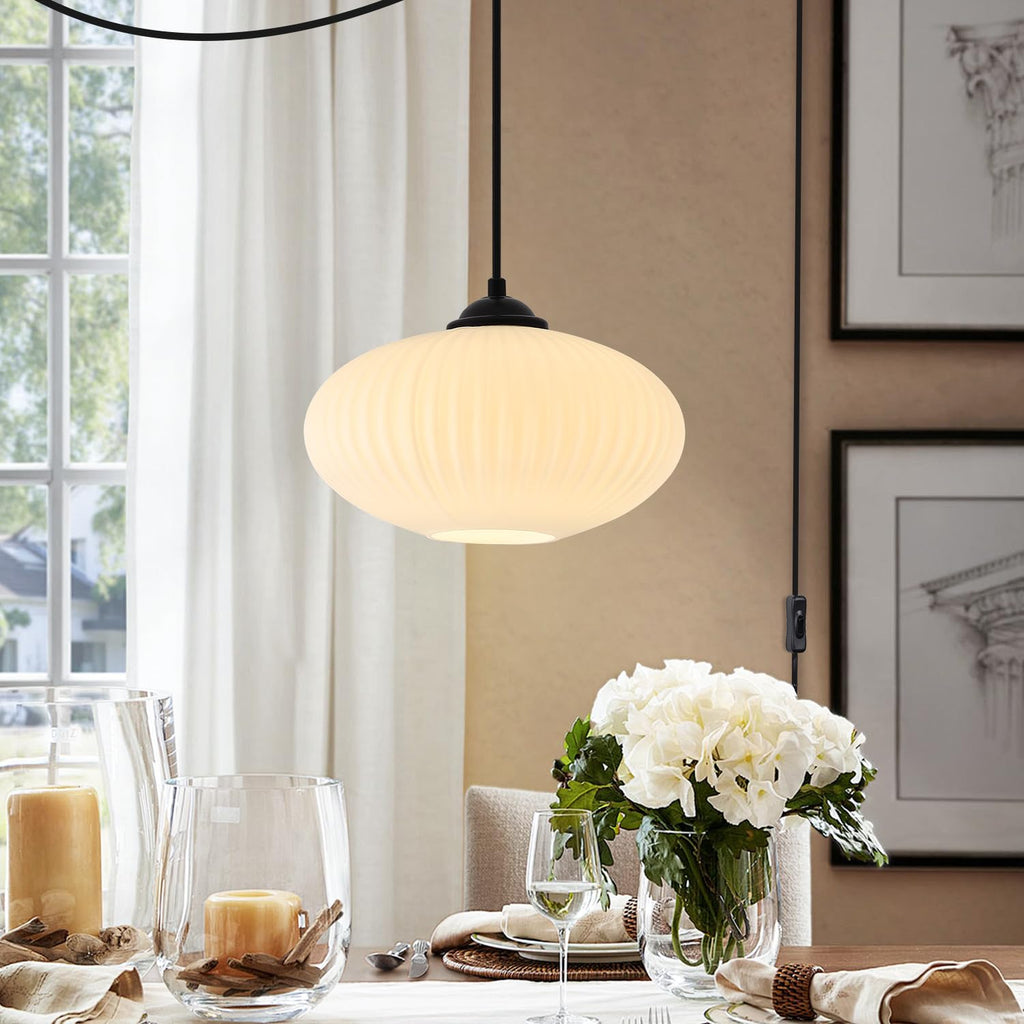 KCO Lighting Large Milk Glass Globe Pendant Light Mid Century Modern Hanging
