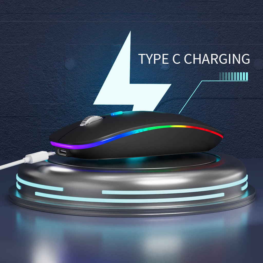 TENMOS Wireless Bluetooth Mouse, LED Slim (Bluetooth 5.1/5.0 + USB) 2.4GHz
