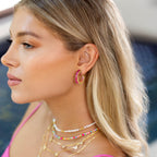 GLOQUAT Gold Pink Earrings Fuchsia Hoops for Women 14K Gold Plated Hot Pink