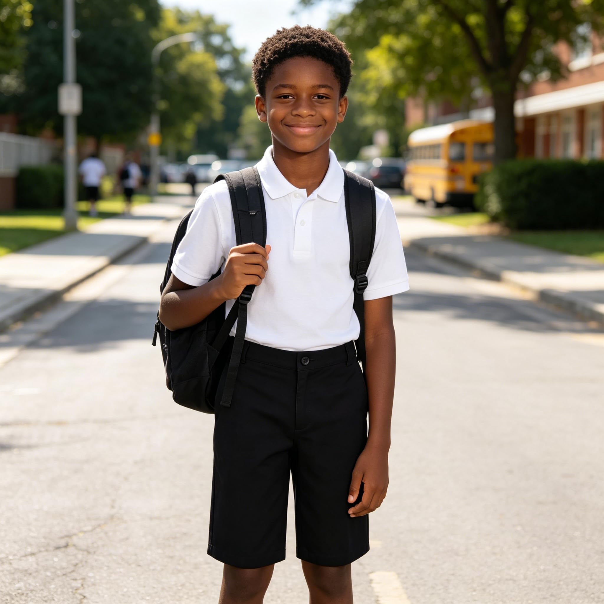 Bienzoe Boys School Uniform Shorts: Flat Front Cotton Bermuda - Adjustable Waist - Breathable for Church Outdoor - Aged 9-10 Black Size 10