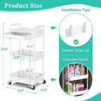 3 Tier Rolling Cart Drawer Bathroom Storage Organizer 2 Lockable Wheels White