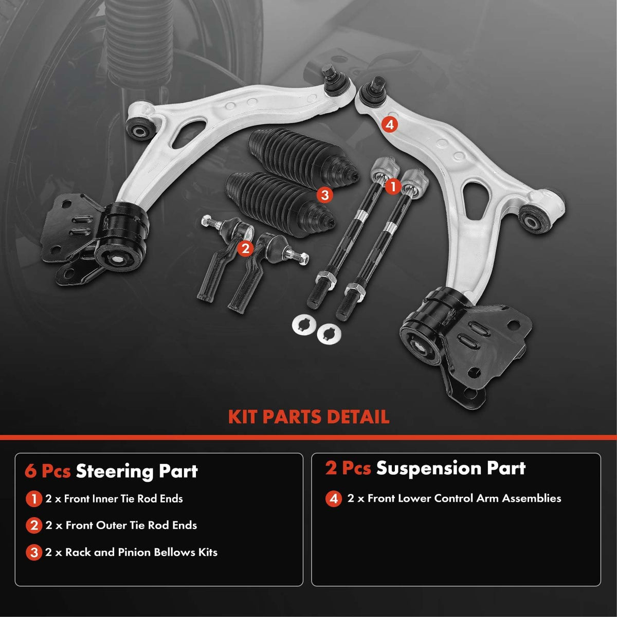 8 Pack A-Premium Front Suspension Kit Compatible Ford Focus C-Max 2012-2018