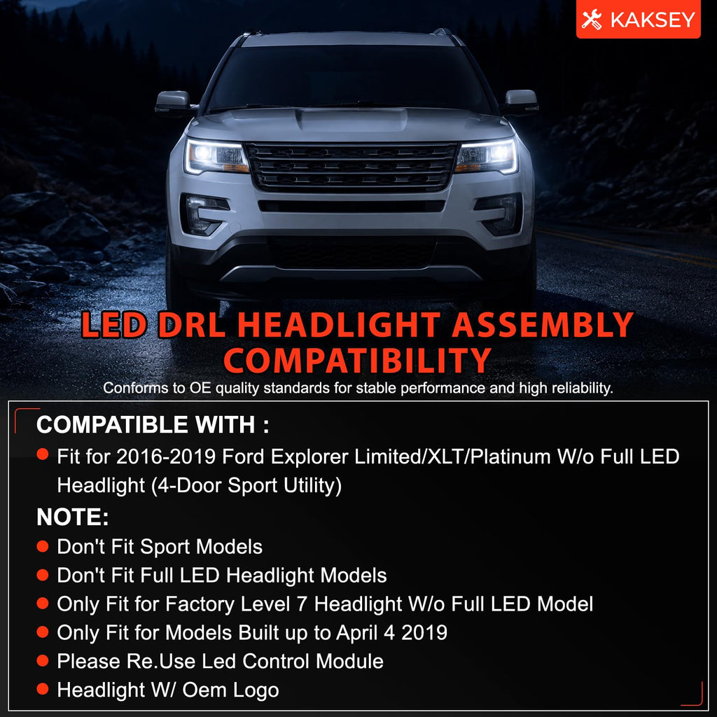 LH Chrome Bezel LED Headlight Assembly W/o LED Control Module Compatible with