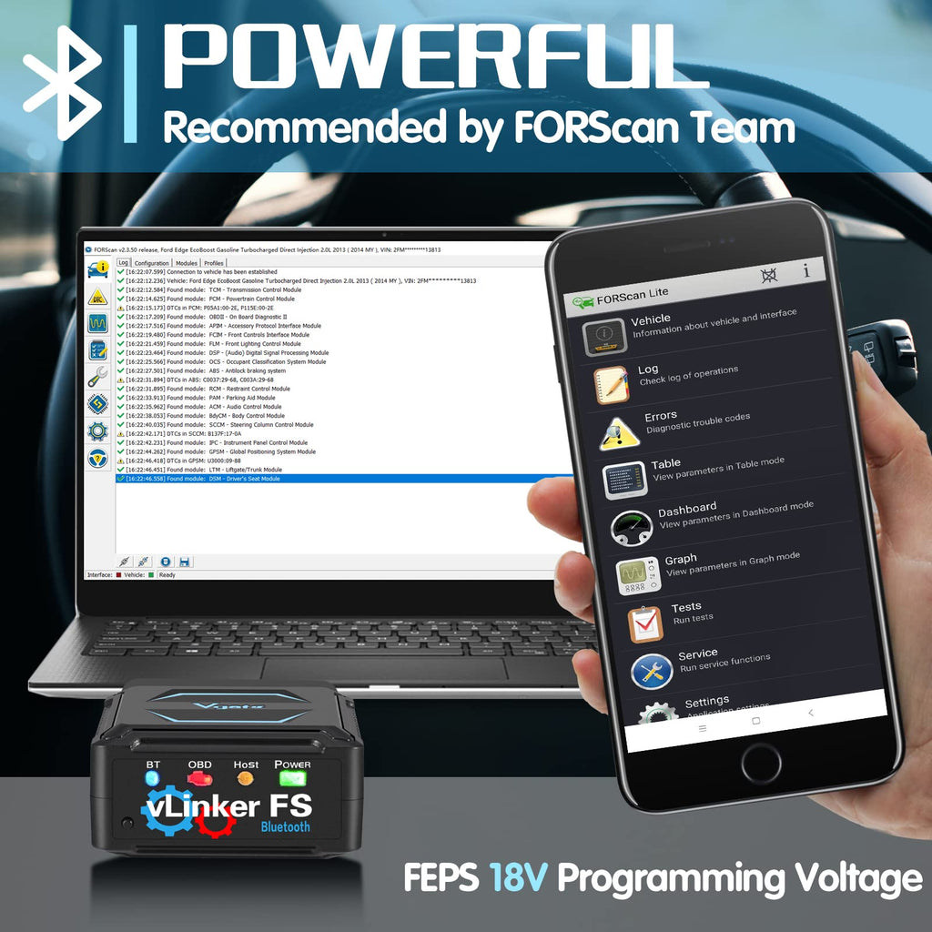 Vgate vLinker FS Bluetooth OBD2 Diagnostic Scan Tool, OBDII Car Code Reader for