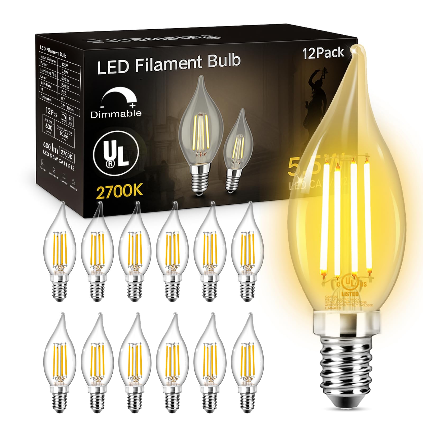 DAYBETTER E12 LED Bulb Dimmable, Chandelier Light Bulbs, Candelabra Light Bulbs