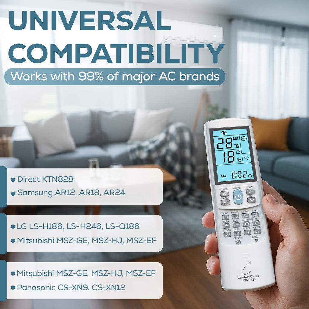 KTN828 Universal Mini Split A/C Remote Control Dual °F °C Modes