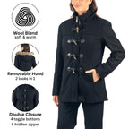 Alpine Swiss Duffy Womens Wool Blend Toggle Coat Removable Faux Fur Hood Classic