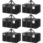 6 Pack Heavy Duty Moving Bags Large Storage Totes with Zipper Handles Black