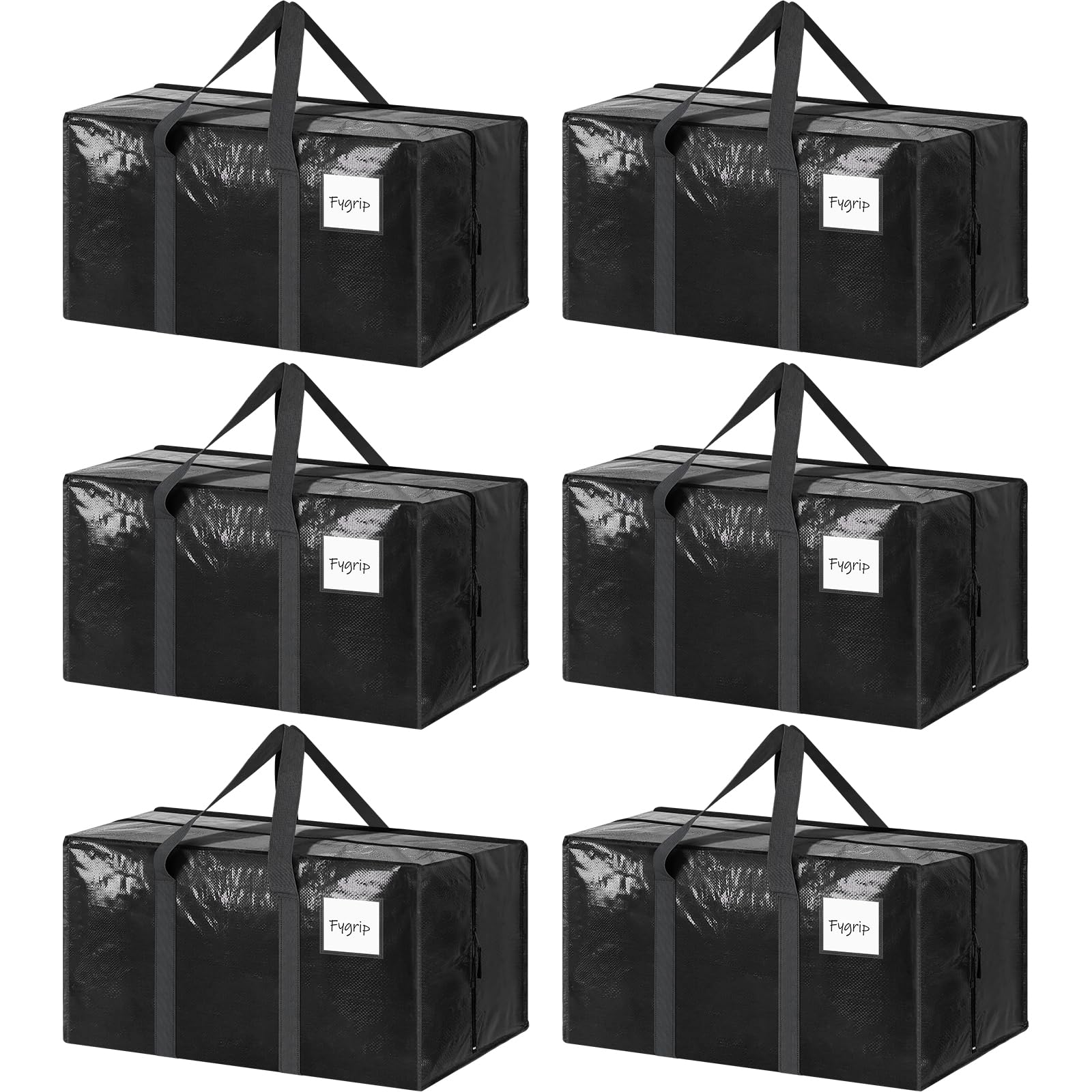 6 Pack Heavy Duty Moving Bags Large Storage Totes with Zipper Handles Black