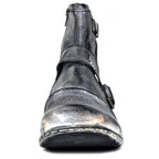 OSSTONE Men Moto Boots Zipper Leather Chukka Casual Distressed Black US8.5