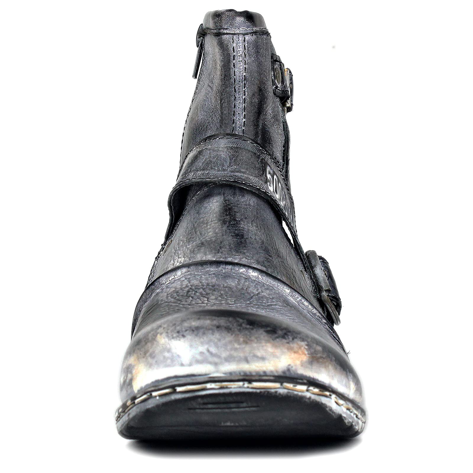 OSSTONE Men Moto Boots Zipper Leather Chukka Casual Distressed Black US8.5