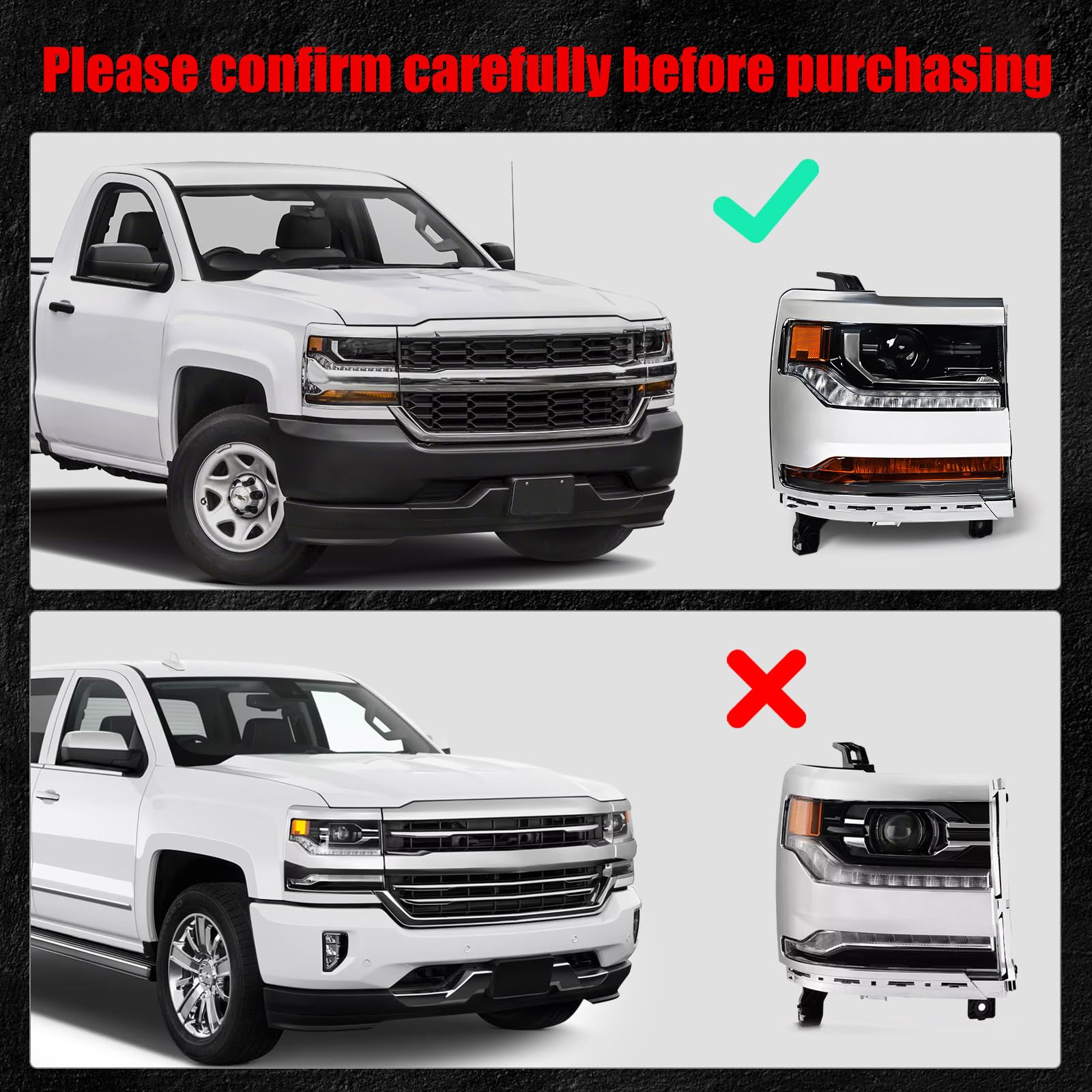 Huray Right Headlight for Chevy Silverado 1500 2016-2018 [Only for HID Model]