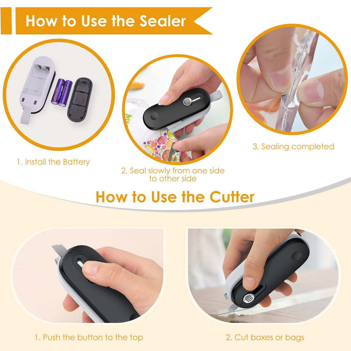 FEPPO Mini Bag Sealer, 2 in 1 Heat Sealer with Cutter, Portable Resealer Machine