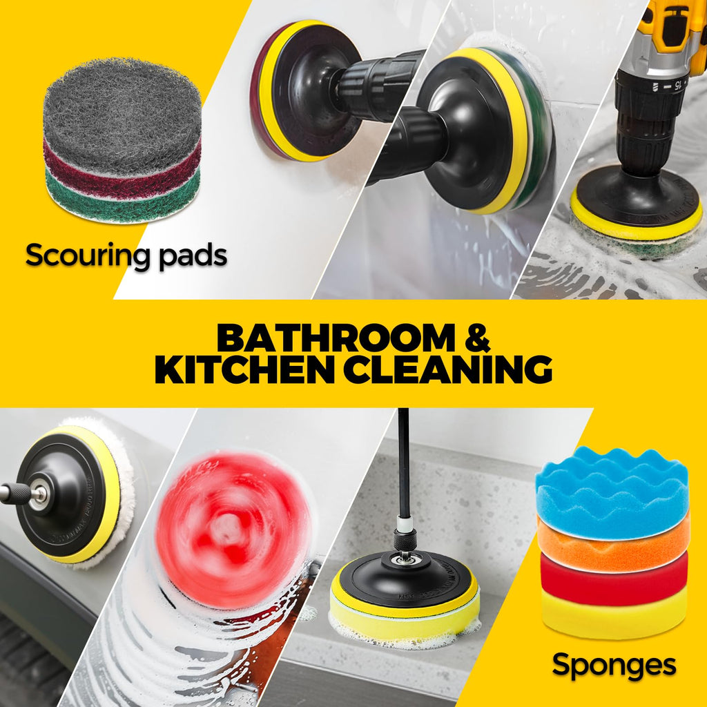 Holikme 22Pack Drill Brush Attachments Set,Scrub Pads & Sponge, Buffing