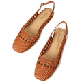 IBDPOSH Silver Woven Slingback Flats for Women Square Toe Braided Sandals Comfortable Dressy Summer Shoes for Office and Travel Size 8.5