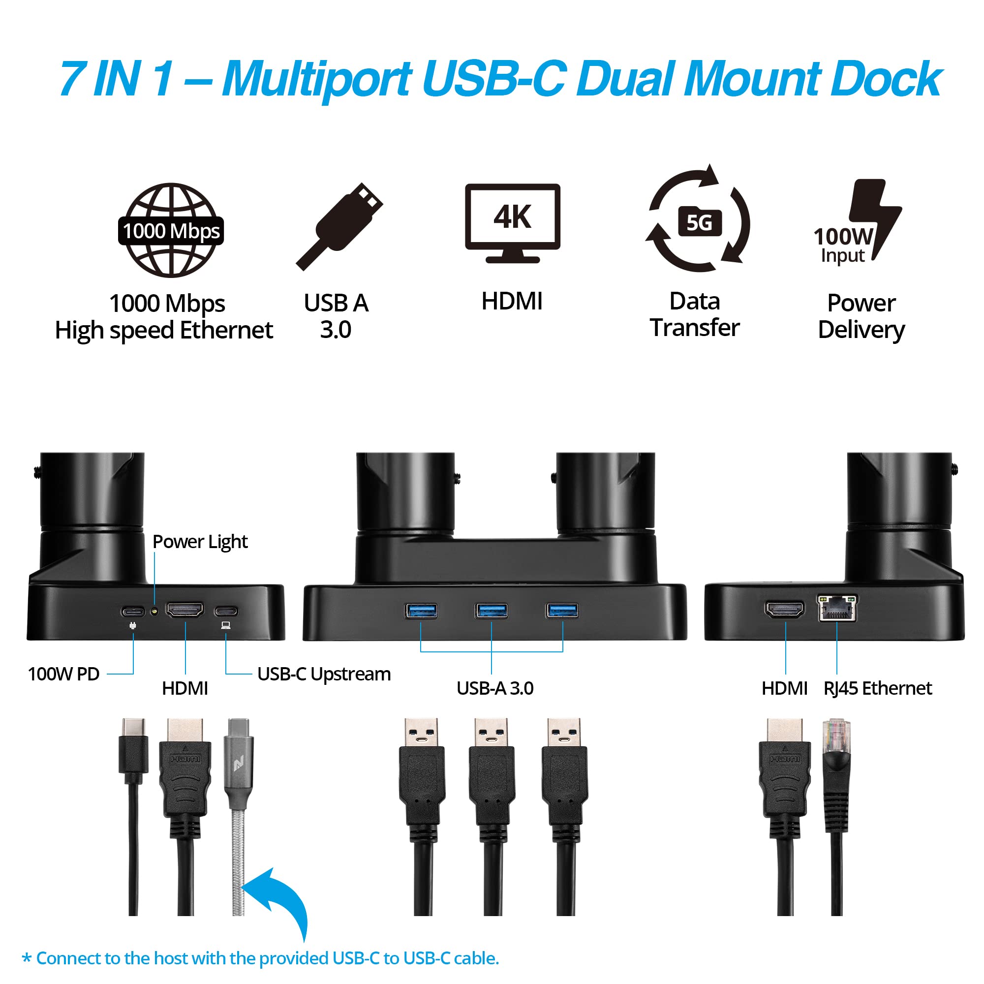 AVLT Dual Monitor Arm Desk Mount 17–43 inch USB-C Docking Station Laptop Tray
