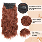 Clip in Hair Extensions 4 PCS 20 Inch Auburn Long Wavy Hair Extensions, Natural