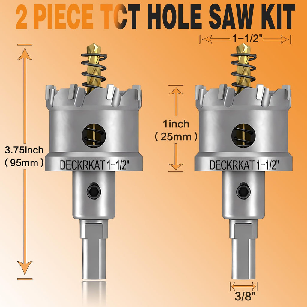 2-Pack 1-1/2" TCT Hole Saws for Hard Metal, Heavy Duty 38mm Tungsten Carbide