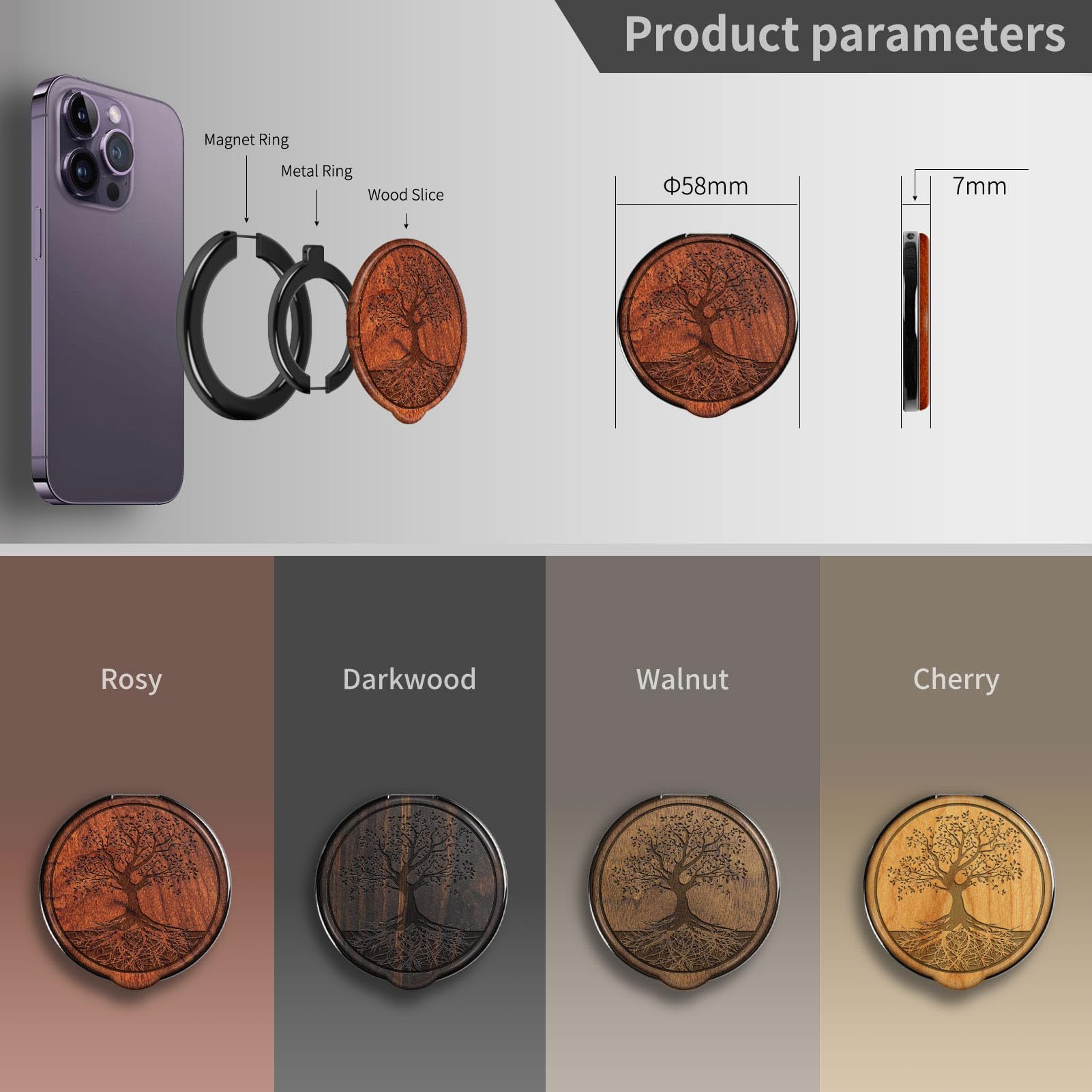 Carveit Solid Wood Design Adjustable Magnetic Phone Kickstand for MagSafe
