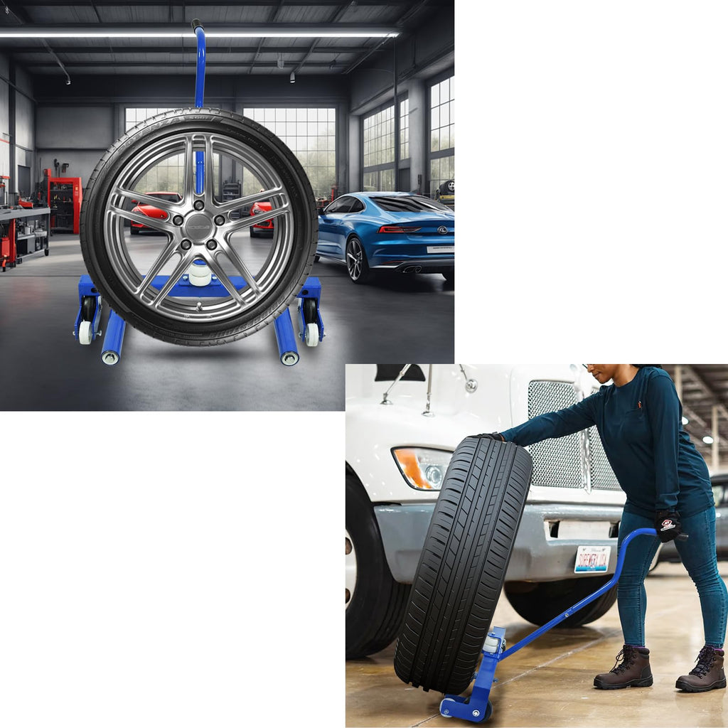 500 LB Heavy-Duty Tire Dolly, Adjustable Wheel Dolly Tire Moving Cart Tool with 12"-24" Roller Spread and Smooth Wheels for Garage, Workshop, Automotive Repair