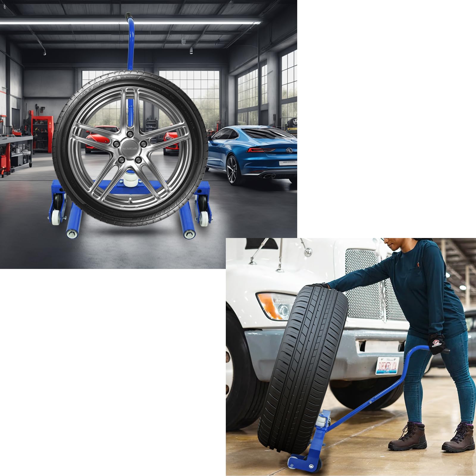 500 LB Heavy-Duty Tire Dolly, Adjustable Wheel Dolly Tire Moving Cart Tool with 12"-24" Roller Spread and Smooth Wheels for Garage, Workshop, Automotive Repair