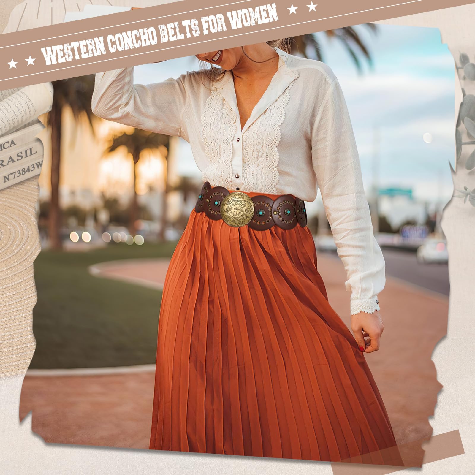 XZQTIVE Western PU Leather Belts for Woman Concho Cowgirl Cowboy Disc Belt for