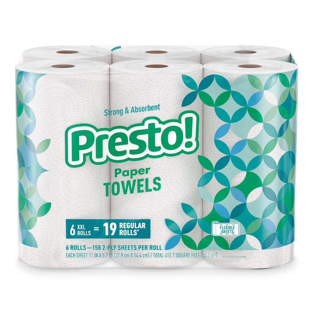 12 Rolls Amazon Brand Presto! Flex-a-Size Paper Towels 158 Sheet Huge Roll
