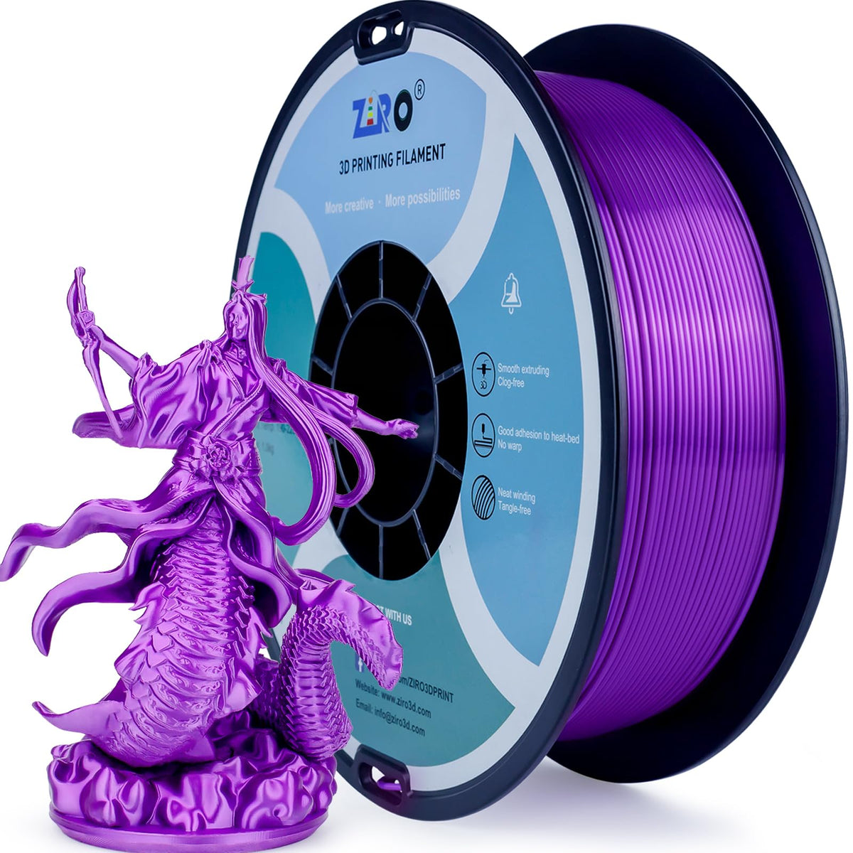 ZIRO 3D Printer Filament, Shine Glorry PLA Filament 1.75mm, Shining Silk 3D