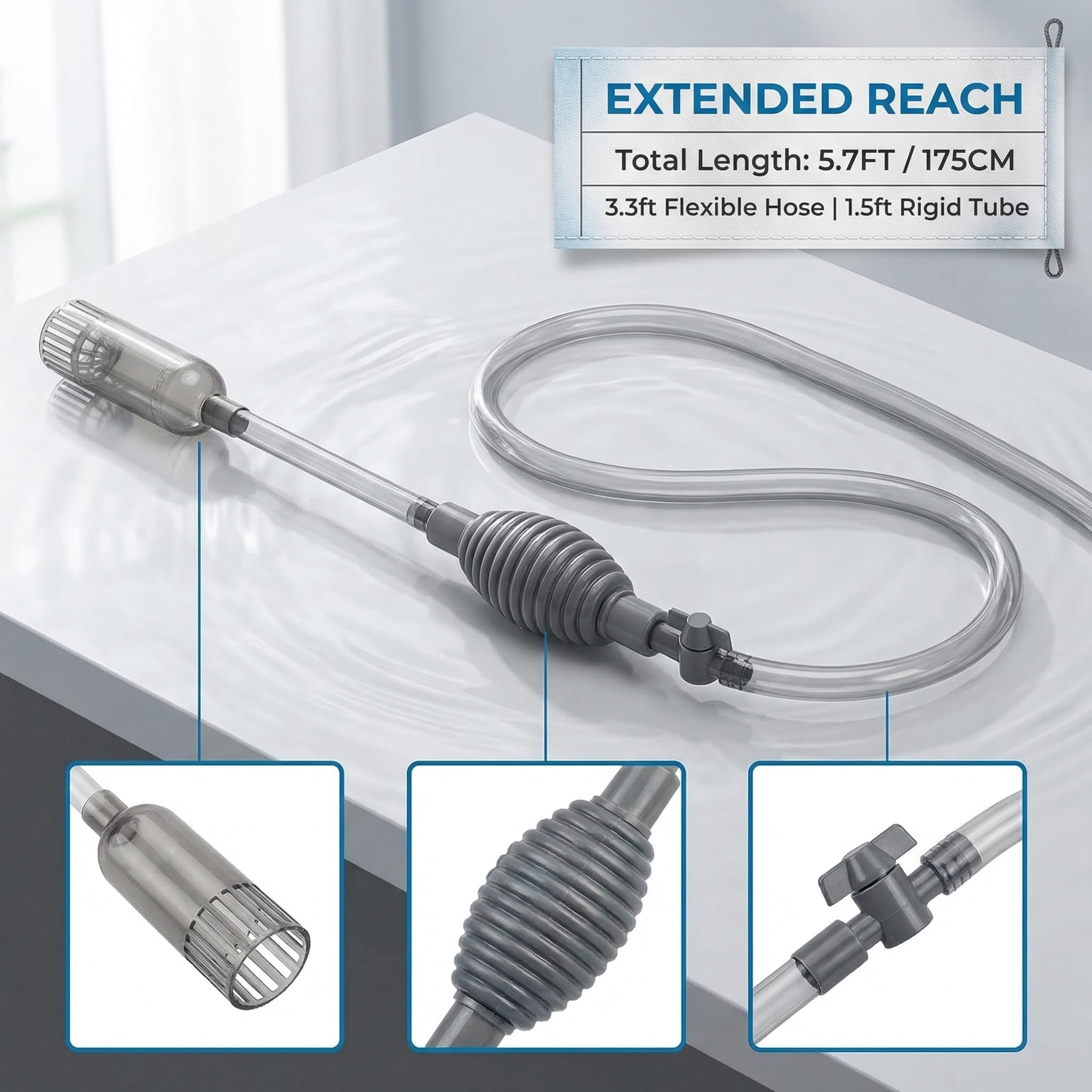 Delyle Aquarium Siphon Gravel Cleaner, 3-in-1 Fish Tank Vacuum with Sand Washer,
