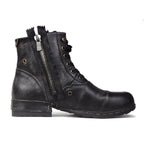 OSSTONE Moto Boots for Men Fashion Zipper-up Leather Chukka Boots Casual Shoes 5008-8, Retro Black, US9